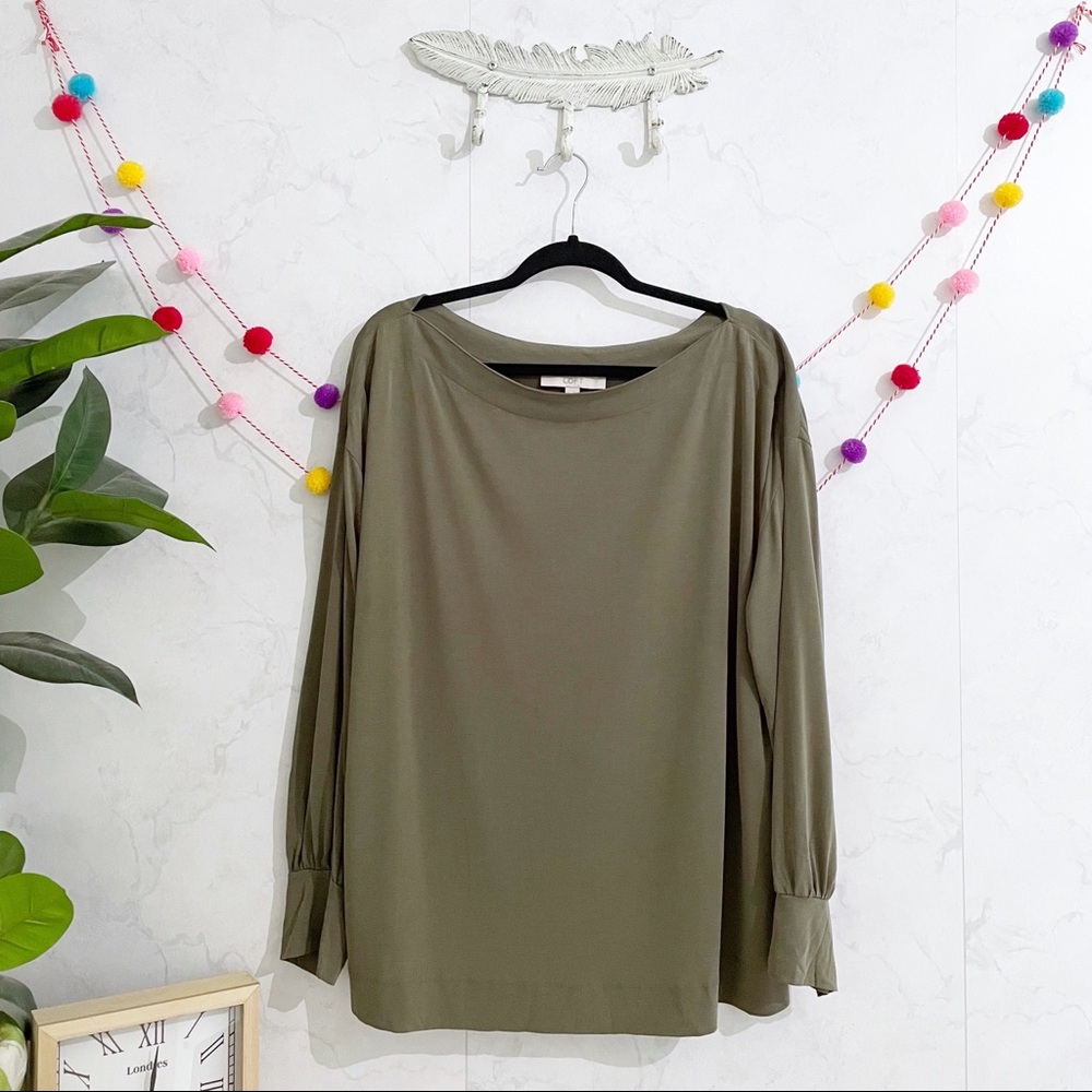 LOFT XXL Olive Green Wide Neck Balloon Sleeve Blouse
